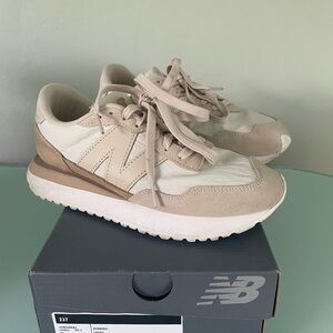New Balance Women's Beige and White Sneakers